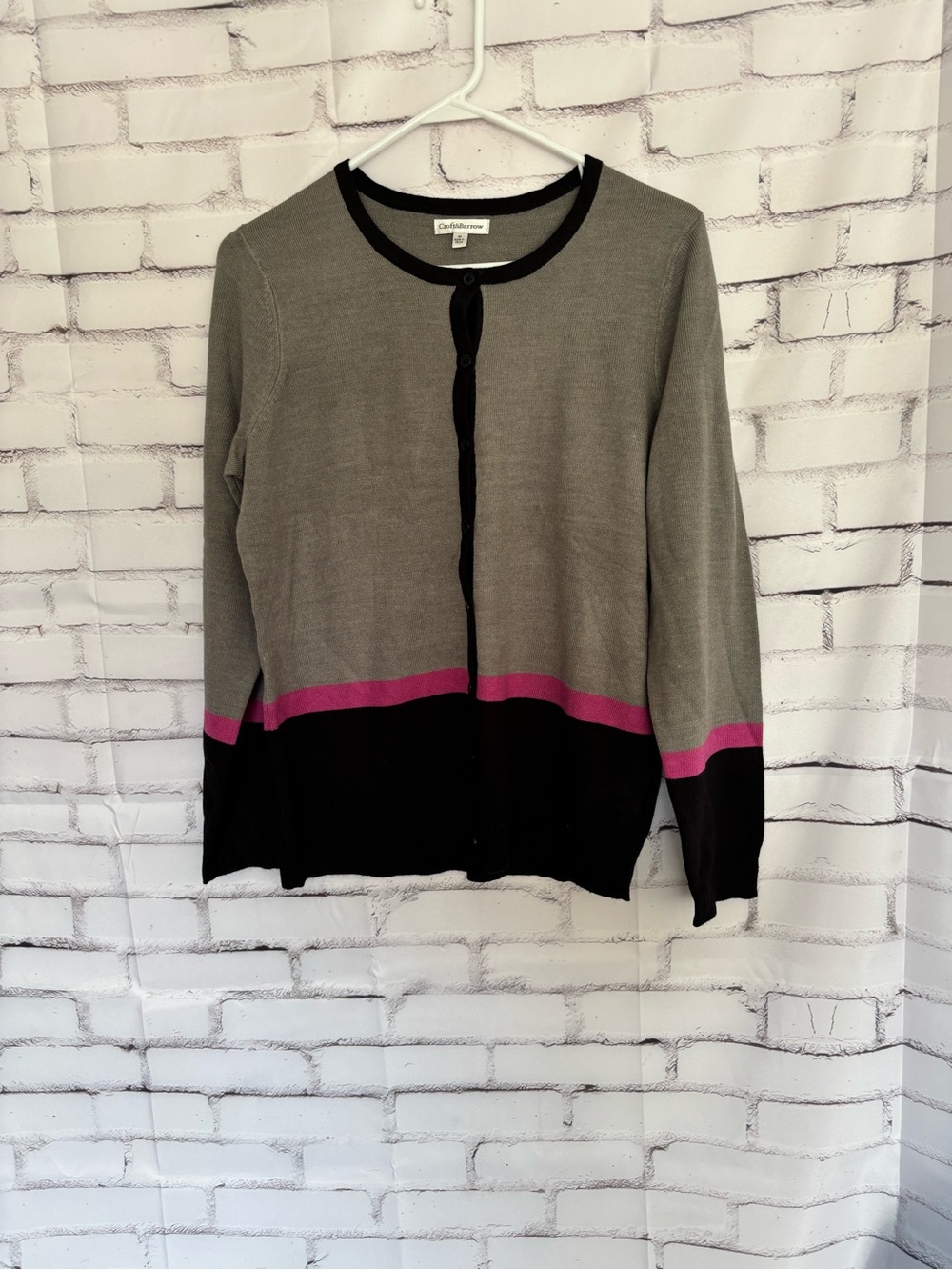 Grey and Black Colorblock Cardigan with Pink Accent - Croft and Barrows
